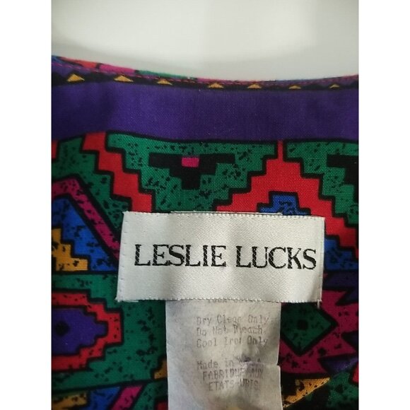 Leslie Lucks Blouse Jacket M Vintage Southwest Aztec Collar Button Up READ - Picture 14 of 16